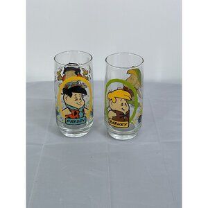 Vintage Flintstones Fred & Barney Character Glass Tumblers Set Of 2